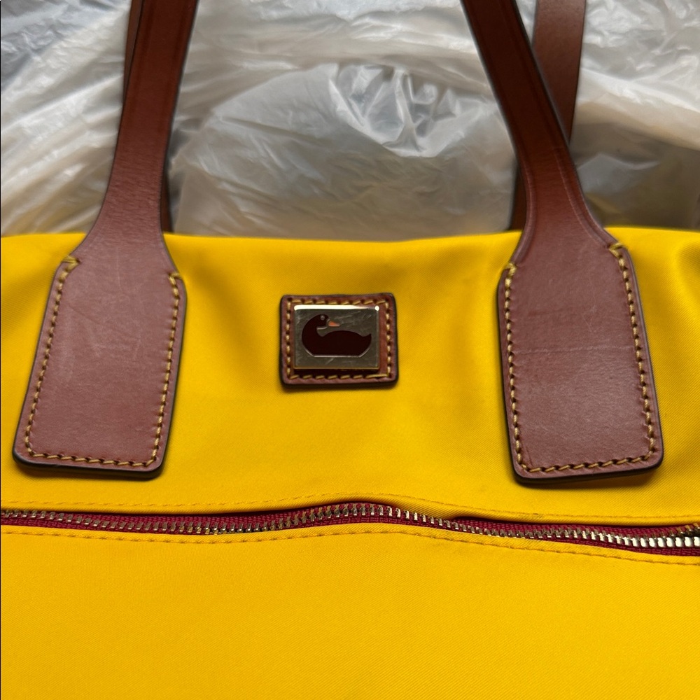 Dooney & Bourke Yellow Tote with Brown Trim